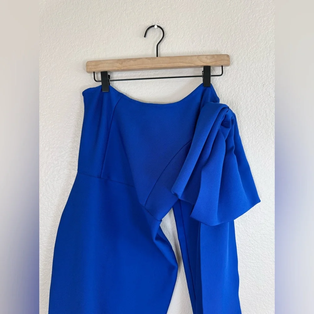 Elliatt Rhiannon Midi One Shoulder Bow Dress in Cobalt Blue size Small $230 - Picture 6 of 13